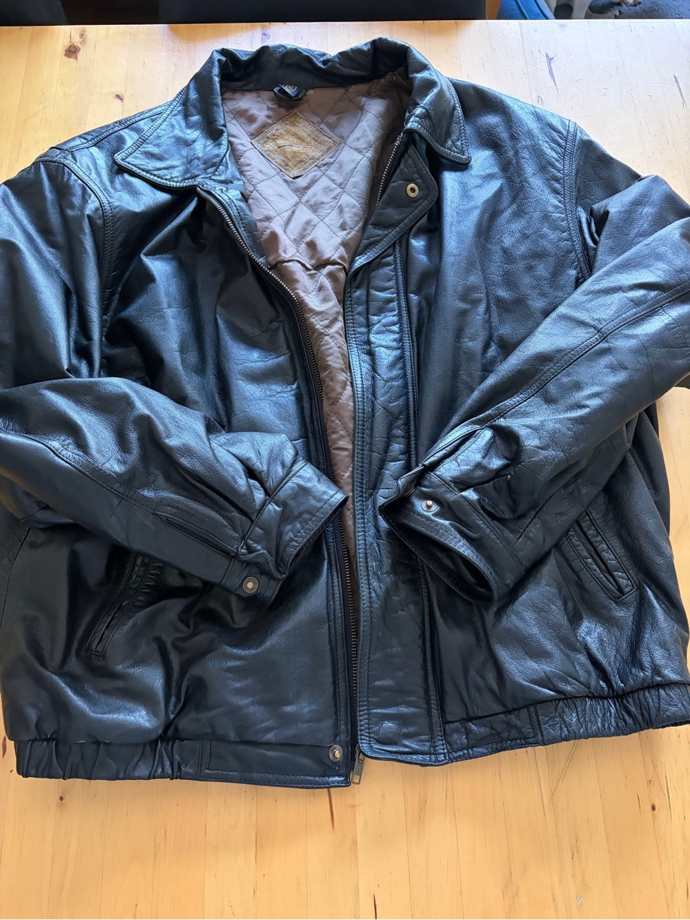 Men's Black Leather Bomber Jacket - Classic Quilted Interior